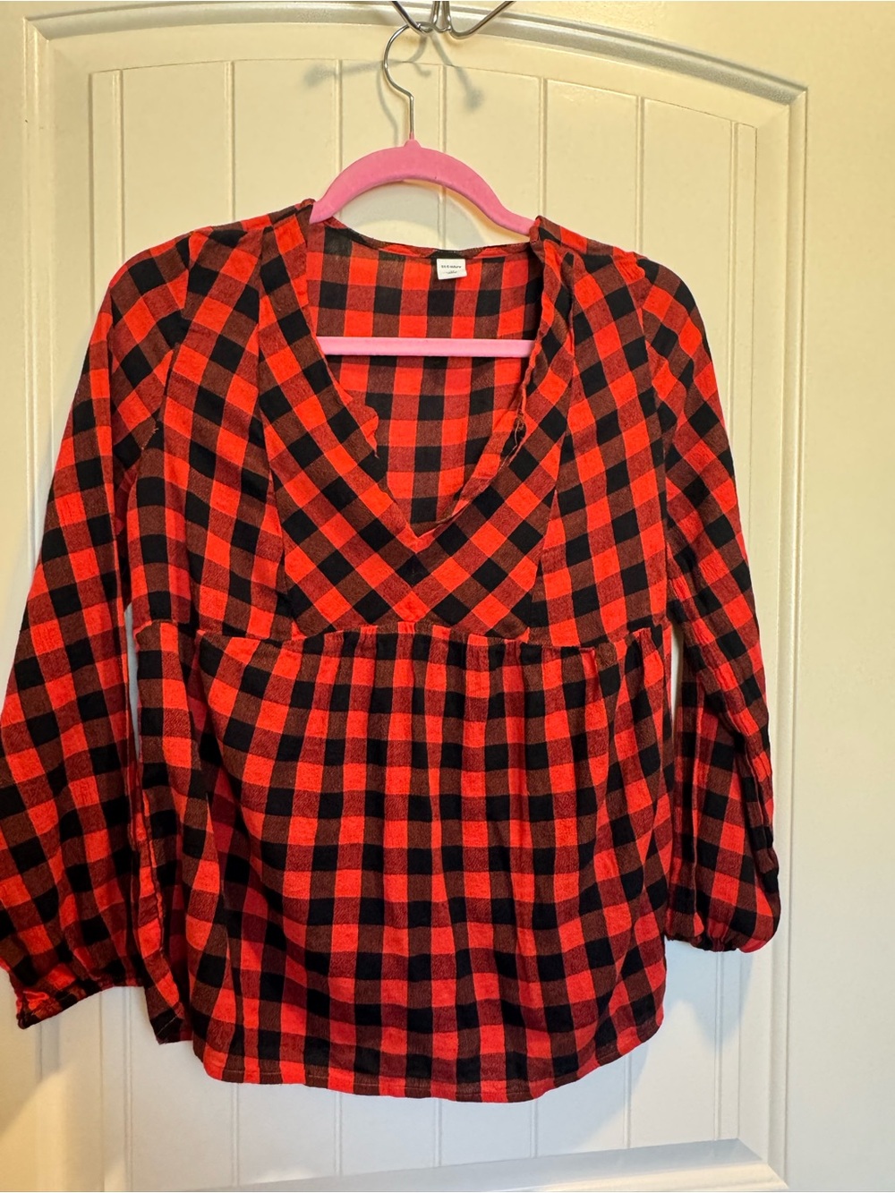 Old Navy Red and Black Plaid V-Neck Babydoll top